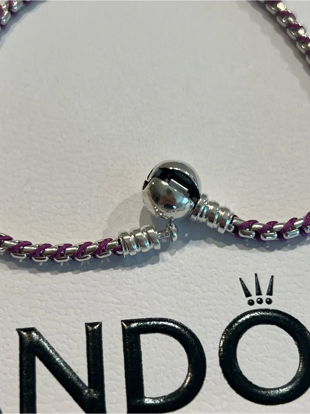 Pandora Purple Cord Box Chain Bracelet